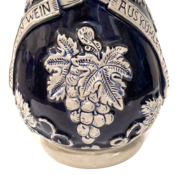Vintage German Stoneware Wine Jug Embossed Grapes & Vine Leaves Kitchen Decor - Picture 5 of 5